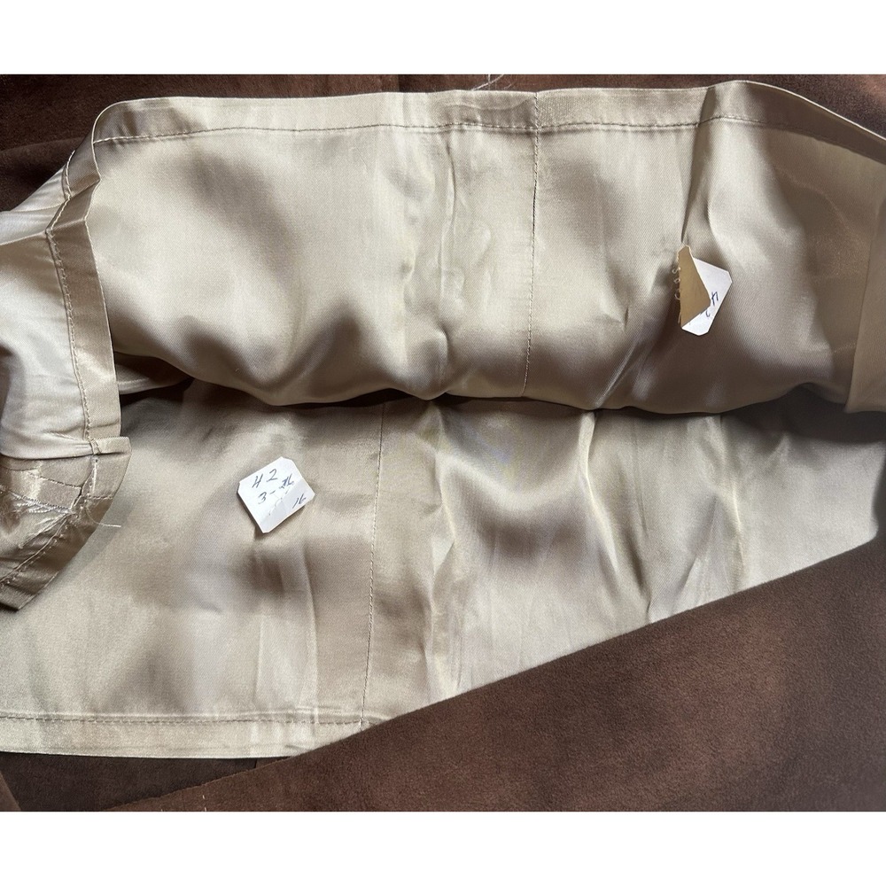 70s Brown Suede Leather Midi Skirt Lined Pockets Slit Western Boho Sz Medium VTG - Picture 7 of 9